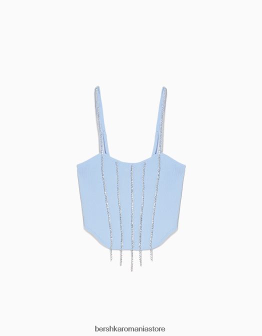 Bershka femei top cu bijuterie din tricot cu bretele albastru Z86D766 îmbrăcăminte