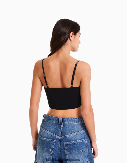Bershka femei top cu bijuterie din tricot cu bretele negru Z86D765 îmbrăcăminte