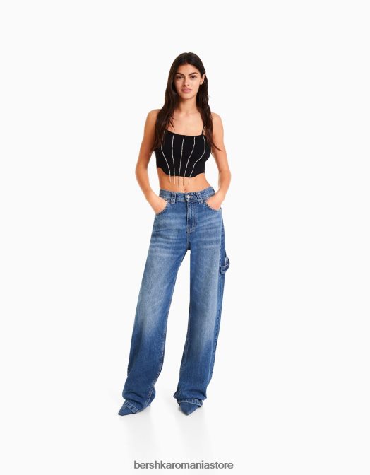 Bershka femei top cu bijuterie din tricot cu bretele negru Z86D765 îmbrăcăminte