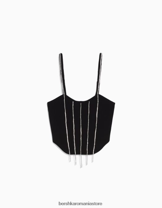 Bershka femei top cu bijuterie din tricot cu bretele negru Z86D765 îmbrăcăminte