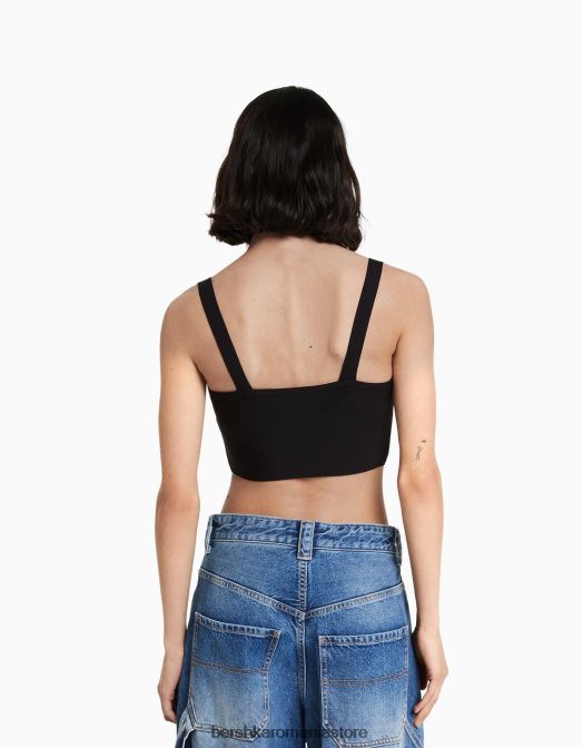 Bershka femei top cu bijuterie din tricot cu bretele negru Z86D837 îmbrăcăminte