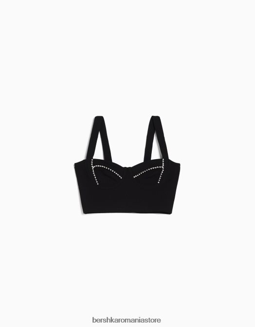 Bershka femei top cu bijuterie din tricot cu bretele negru Z86D837 îmbrăcăminte