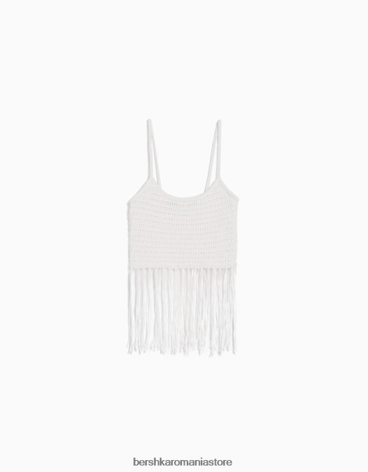 Bershka femei top cu bretele ajurate cu franjuri alb Z86D822 îmbrăcăminte