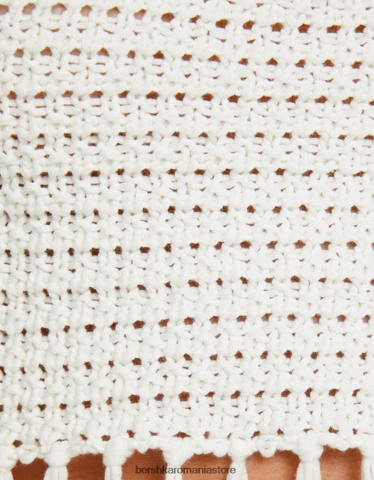 Bershka femei top cu bretele ajurate cu franjuri alb Z86D822 îmbrăcăminte