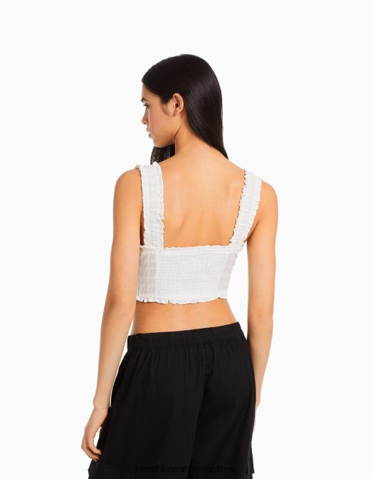 Bershka femei top cu bretele cu nasturi alb Z86D737 îmbrăcăminte