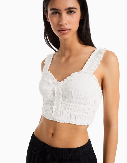 Bershka femei top cu bretele cu nasturi alb Z86D737 îmbrăcăminte