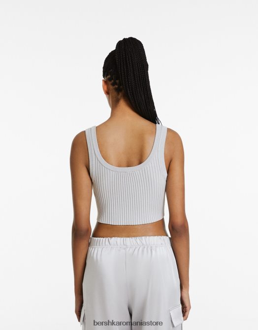 Bershka femei top cu bretele cu nervuri gri Z86D840 îmbrăcăminte