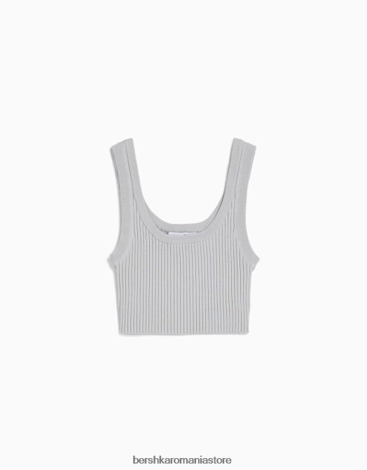 Bershka femei top cu bretele cu nervuri gri Z86D840 îmbrăcăminte