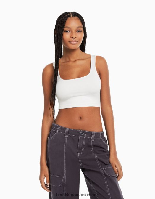 Bershka femei top cu bretele largi alb Z86D799 îmbrăcăminte