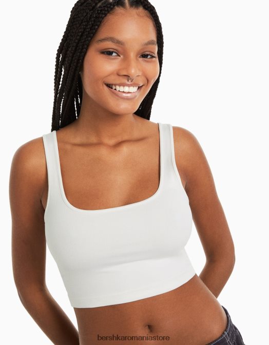 Bershka femei top cu bretele largi alb Z86D799 îmbrăcăminte