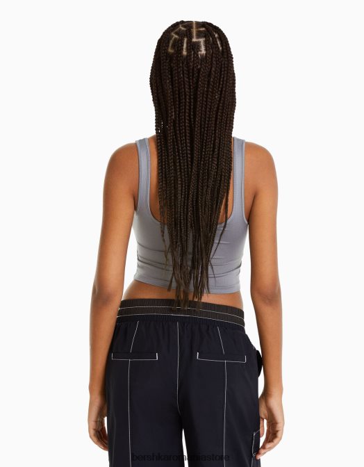 Bershka femei top cu bretele largi gri inchis Z86D800 îmbrăcăminte