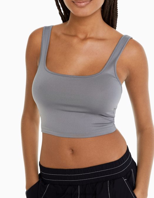 Bershka femei top cu bretele largi gri inchis Z86D800 îmbrăcăminte