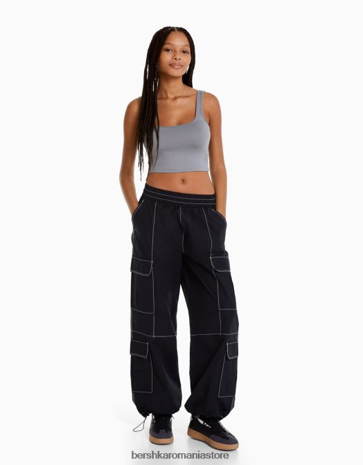 Bershka femei top cu bretele largi gri inchis Z86D800 îmbrăcăminte