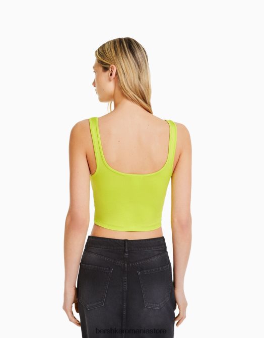 Bershka femei top cu bretele largi lămâie verde Z86D798 îmbrăcăminte