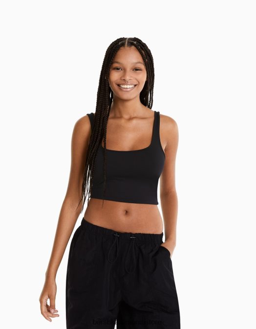 Bershka femei top cu bretele largi negru Z86D801 îmbrăcăminte