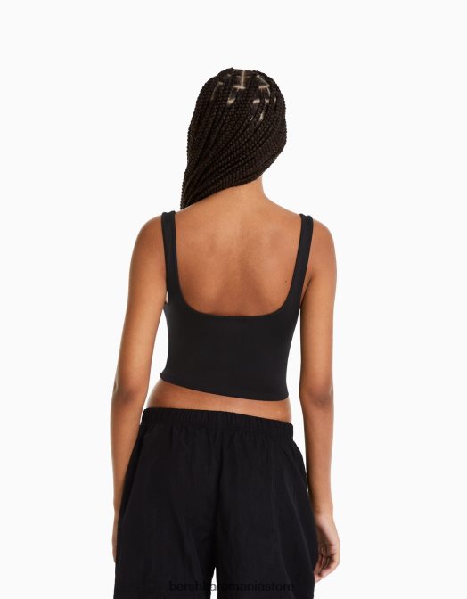 Bershka femei top cu bretele largi negru Z86D801 îmbrăcăminte