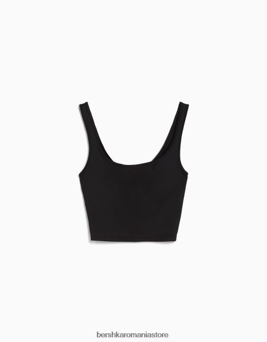 Bershka femei top cu bretele largi negru Z86D801 îmbrăcăminte