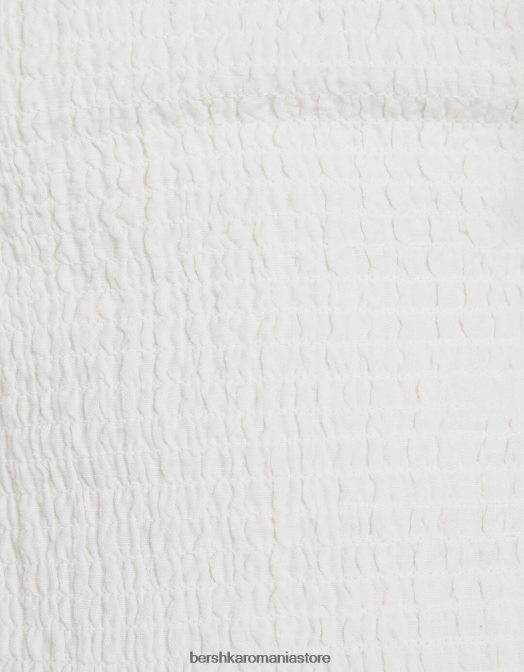 Bershka femei top cu cap cu detaliu cravată și elastic încâlcit cremă Z86D889 îmbrăcăminte