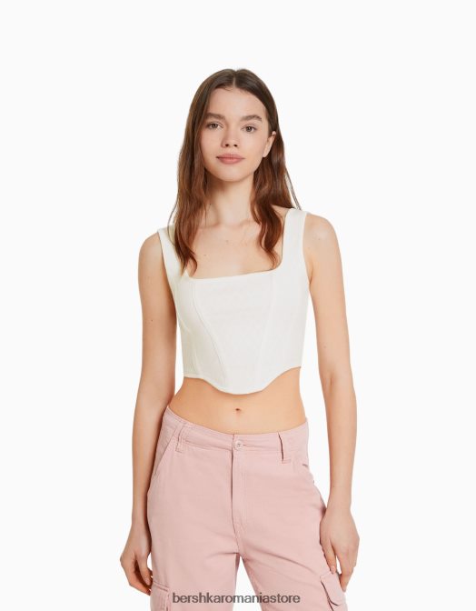 Bershka femei top cu corset cu bretele din tricot pointelle decupat alb Z86D892 îmbrăcăminte