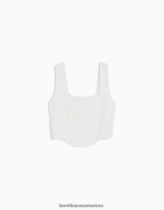 Bershka femei top cu corset cu bretele din tricot pointelle decupat alb Z86D892 îmbrăcăminte