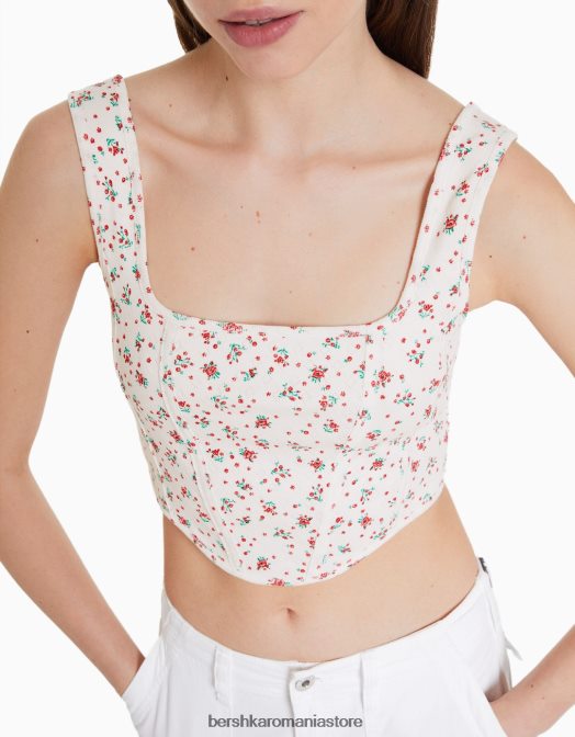 Bershka femei top cu corset cu bretele din tricot pointelle decupat cremă Z86D893 îmbrăcăminte
