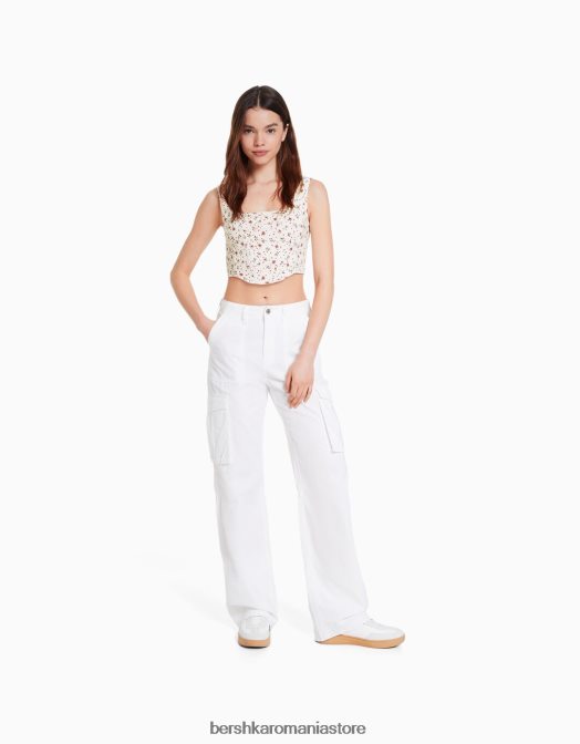 Bershka femei top cu corset cu bretele din tricot pointelle decupat cremă Z86D893 îmbrăcăminte