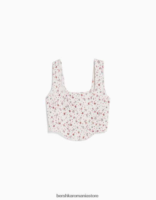 Bershka femei top cu corset cu bretele din tricot pointelle decupat cremă Z86D893 îmbrăcăminte