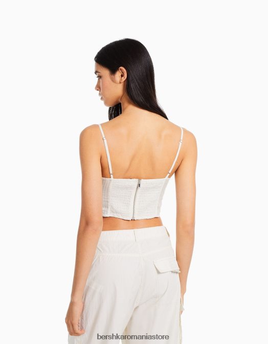 Bershka femei top cu corset cu broderie elvețiană alb Z86D650 îmbrăcăminte