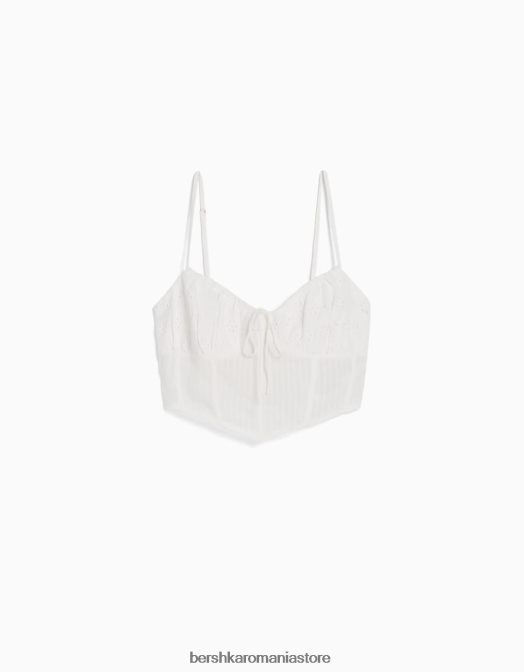 Bershka femei top cu corset cu broderie elvețiană alb Z86D650 îmbrăcăminte