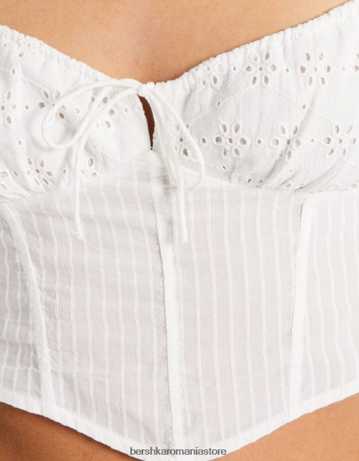 Bershka femei top cu corset cu broderie elvețiană alb Z86D650 îmbrăcăminte