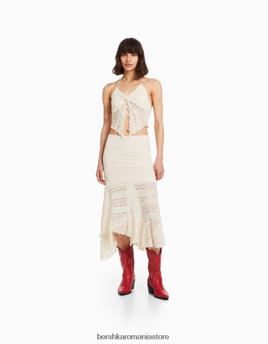 Bershka femei top cu dantelă cu bretele cremă Z86D751 îmbrăcăminte