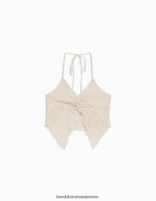 Bershka femei top cu dantelă cu bretele cremă Z86D751 îmbrăcăminte