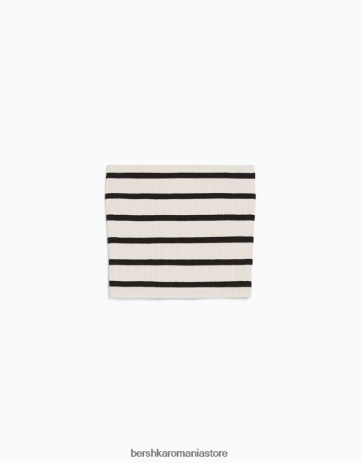 Bershka femei top cu decolteu bandeau în dungi cremă Z86D758 îmbrăcăminte