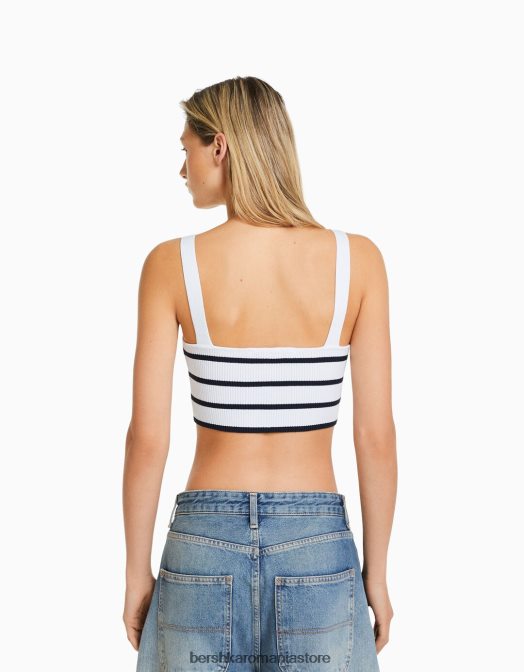Bershka femei top cu decolteu în V din tricot cu coaste alb Z86D777 îmbrăcăminte