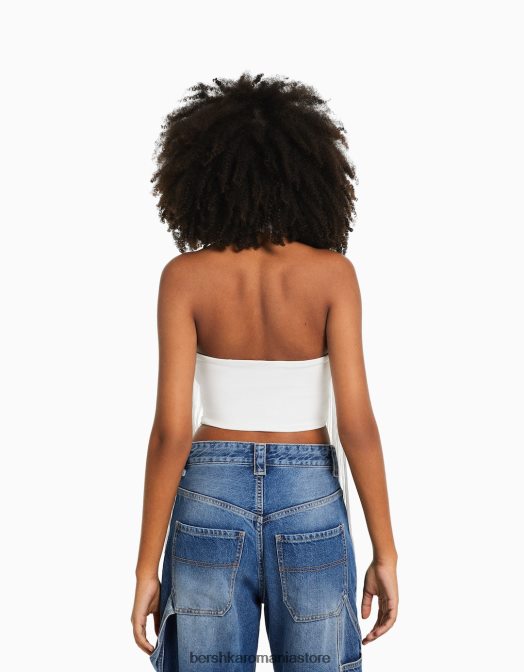 Bershka femei top cu gât cu franjuri cremă Z86D717 îmbrăcăminte