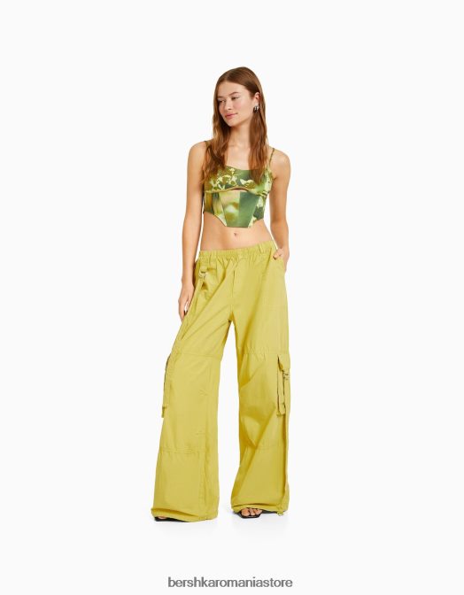 Bershka femei top cu imprimeu bengalină în stil corset verde Z86D832 îmbrăcăminte