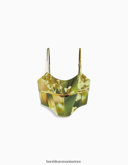Bershka femei top cu imprimeu bengalină în stil corset verde Z86D832 îmbrăcăminte