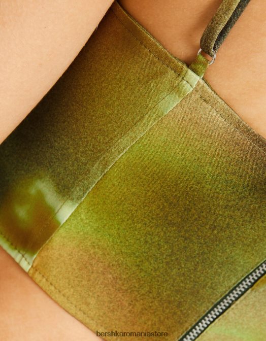 Bershka femei top cu imprimeu bengalină în stil corset verde Z86D832 îmbrăcăminte