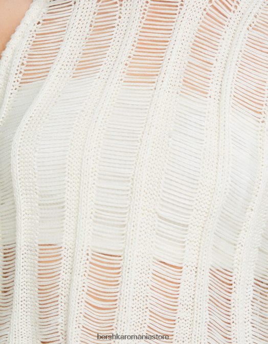 Bershka femei top cu tricot deschis fără mâneci cremă Z86D755 îmbrăcăminte