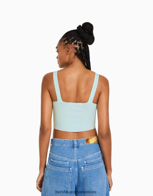 Bershka femei top din nailon striat cu bretele albastru deschis Z86D833 îmbrăcăminte