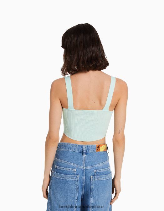Bershka femei top din nailon striat cu bretele albastru deschis Z86D834 îmbrăcăminte