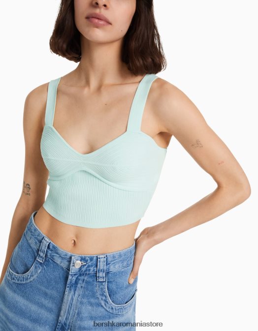 Bershka femei top din nailon striat cu bretele albastru deschis Z86D834 îmbrăcăminte