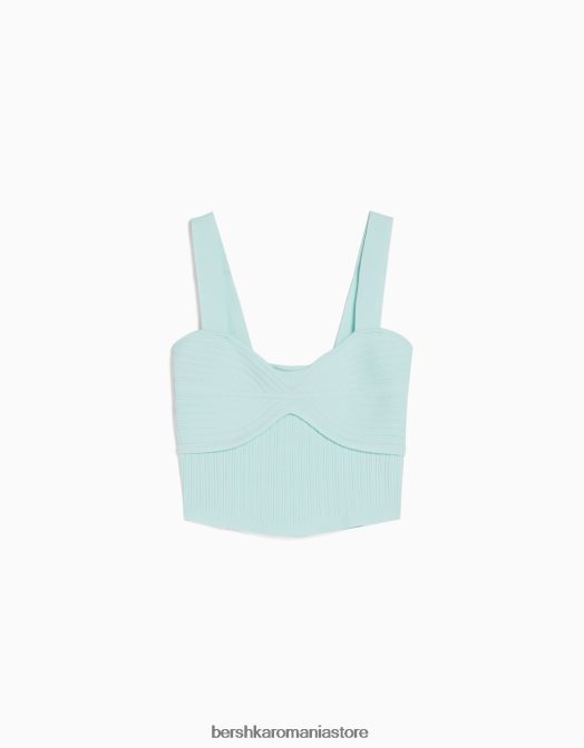 Bershka femei top din nailon striat cu bretele albastru deschis Z86D834 îmbrăcăminte