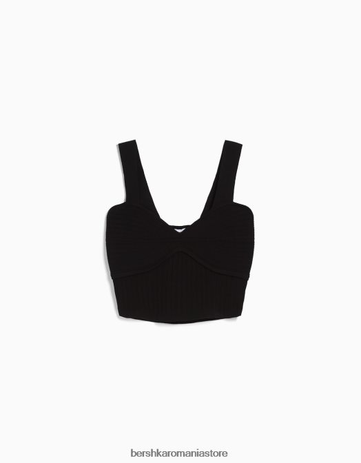 Bershka femei top din nailon striat cu bretele negru Z86D835 îmbrăcăminte