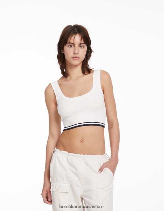 Bershka femei top din tricot cablu alb Z86D896 îmbrăcăminte