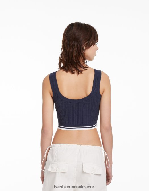 Bershka femei top din tricot cablu albastru Z86D895 îmbrăcăminte