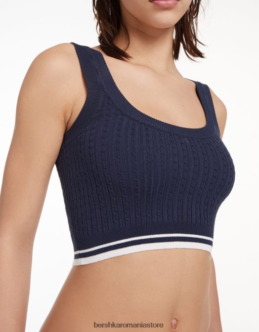 Bershka femei top din tricot cablu albastru Z86D895 îmbrăcăminte