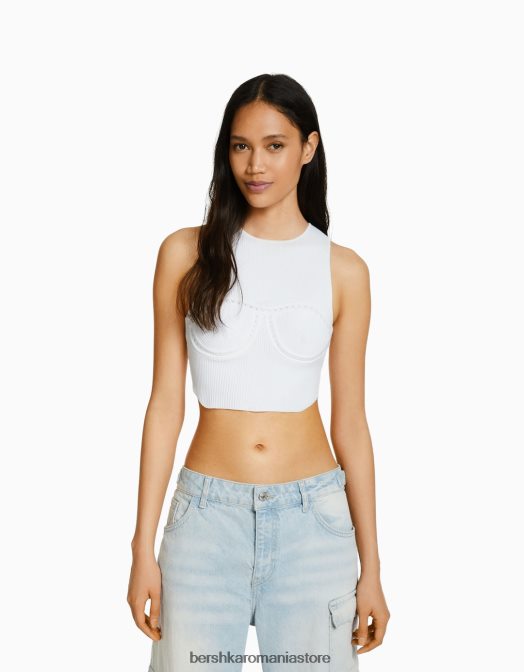 Bershka femei top din tricot deschis fără mâneci alb Z86D756 îmbrăcăminte