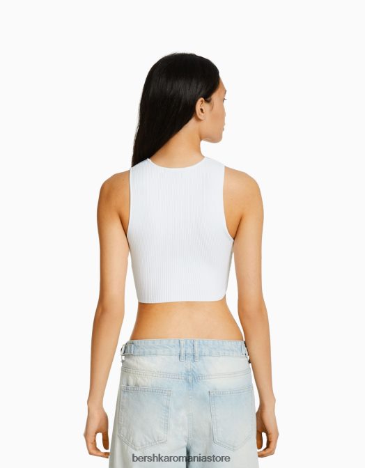 Bershka femei top din tricot deschis fără mâneci alb Z86D756 îmbrăcăminte