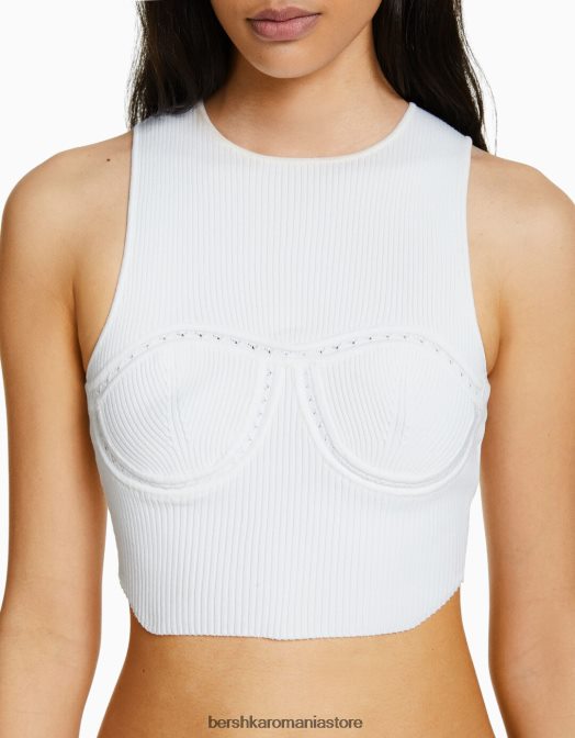 Bershka femei top din tricot deschis fără mâneci alb Z86D756 îmbrăcăminte